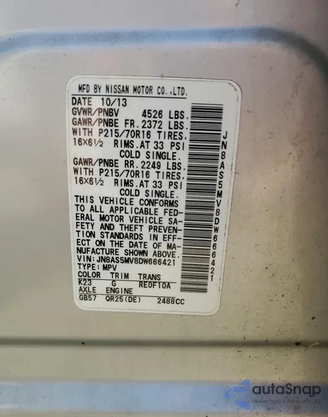 2013 Nissan Rogue S z USA, uszkodzony, nr VIN JN8AS5MV8DW666421